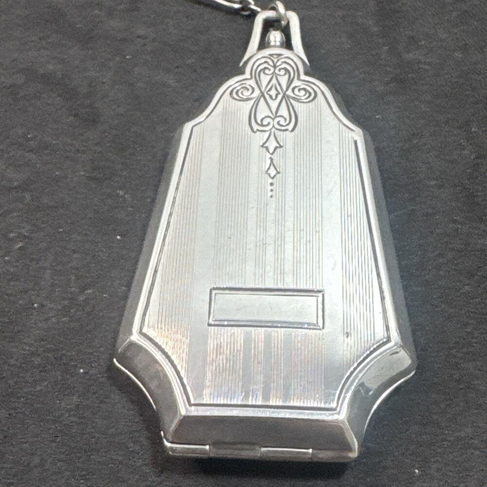 Sterling Silver Art Deco Compact with Finger Ring Chatelaine No Mono - Picture 16 of 16